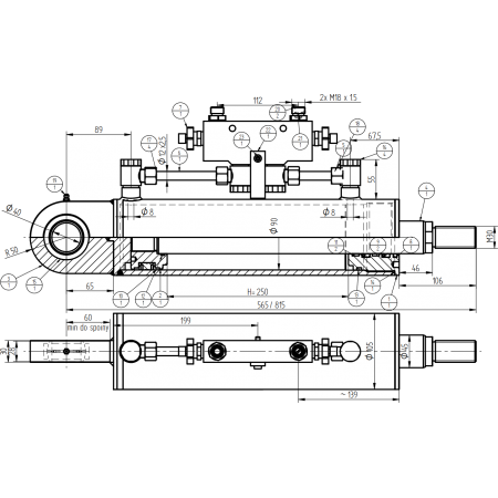 SIŁOWNIK HYDRAULICZNY TŁOK SMT2ST 90x45 SKOK 250 SIŁOWNIK HYDRAULICZNY TŁOK SMT2ST 90x45 SKOK 250